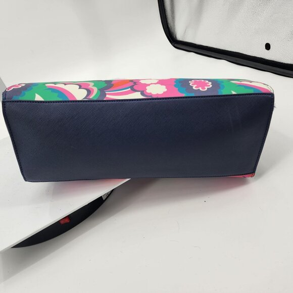 Trina Turk Floral Print Tote Bag 14x11 Floral Navy Pink Green Designer Purse - Picture 11 of 11